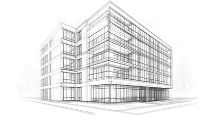 Architectural drawing of a modern building