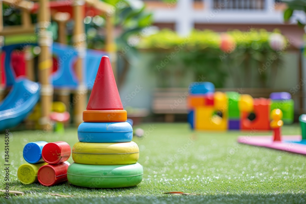 Poster bright educational playground filled with toys and activities for preschool children promoting inter