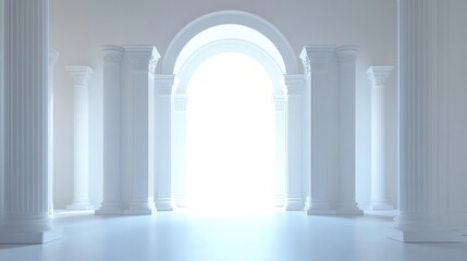 White Classical Hallway Entrance, Sunlight, Architectural Interior, Stock Photo