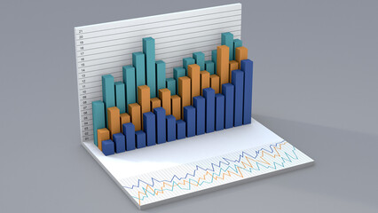 3D Bar Graph Illustrating Data Analysis and Business Performance