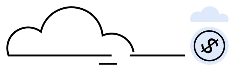 Minimalist cloud and dollar coin showing cloud computing, cost savings, digital finance. Ideal for tech, finance, investment, cloud storage, fintech IT services data management. Flat simple