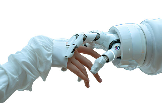 Robot and human hands touch over big data network connections artificial intelligence High quality photo