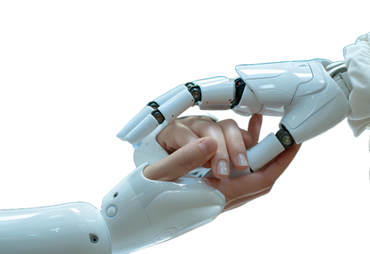 Robot and human hands touch over big data network connections artificial intelligence High quality photo
