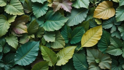 Vibrant Leaf Composition A Diverse Collection of Green and Yellow Foliage