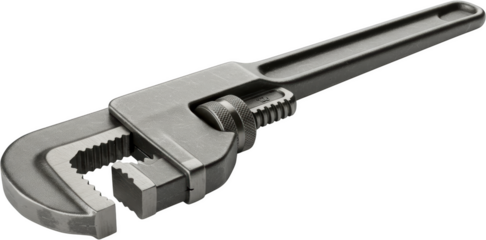 Sturdy metal pipe wrench tool isolated transparent background for construction repair projects