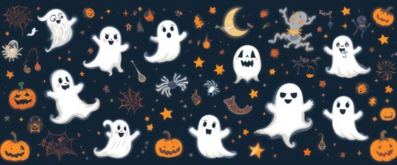 Playful Halloween Fabric Design Ghosts, Spiders, and Stars
