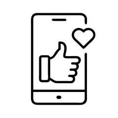 Obraz premium smartphone showing thumbs up and heart icon in line style 