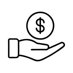 Hand holding a dollar coin in a minimalist style  