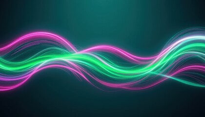 Obraz premium Vibrant Abstract Line Art Pink & Green Waves on Teal