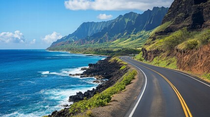 Fototapeta premium Coastal Road with Waves