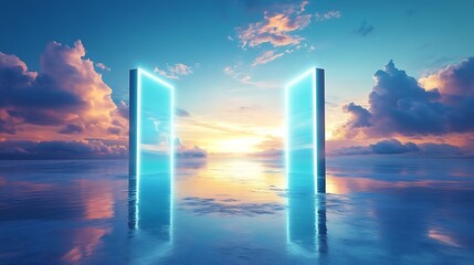 Fototapeta premium Celestial Gateway: Sunrise Ocean Portal.