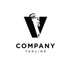 Letter V Plumbing Wrench Logo Icon Vector