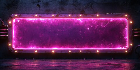 Obraz premium A futuristic neon panel glows with vibrant energy, framed by a rugged metal structure. The captivating glow evokes a sense of innovation and technological advancement.