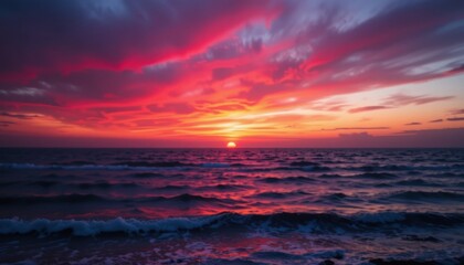 Dramatic Ocean Sunset Red and Purple Twilight Sky