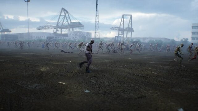 Funny zombie dancing. Apocalyptic concept.