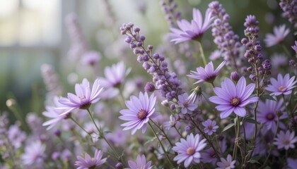 Obraz premium Ethereal Purple Flowers A Whimsical Floral Arrangement