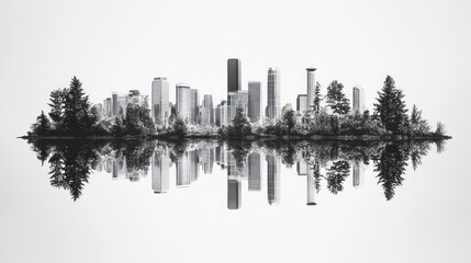 Fototapeta premium Cityscape reflection in a calm body of water