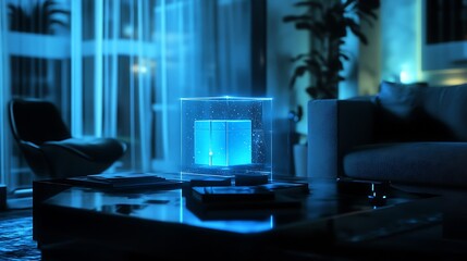 Illuminated Cube Display on Coffee Table in Modern Living Room Interior