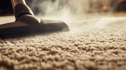 CloseUp of a Vacuum Cleaner Head Cleaning a Carpet Highlighting Dust Extraction and Home Main