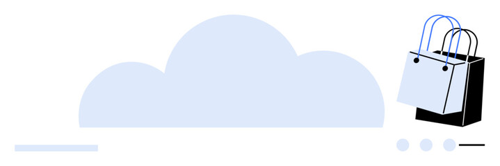 Cloud icon with two shopping bags representing online retail, e-commerce solutions, digital shopping experience, and cloud computing. Ideal for online shopping, retail technology, e-commerce trends