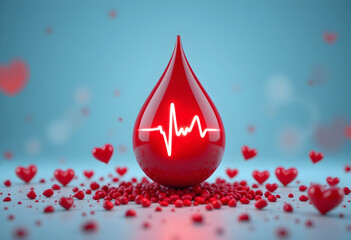 Obraz premium Blood donation health care blood drop lifeline heartbeat pulse donor awareness medical charity concept