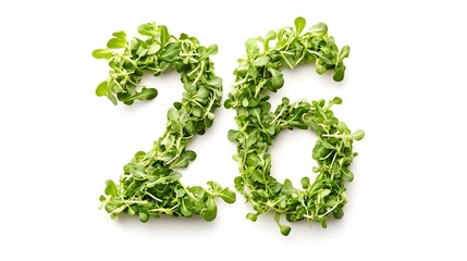 Number 26 made of fresh arugula leaves isolated on white background