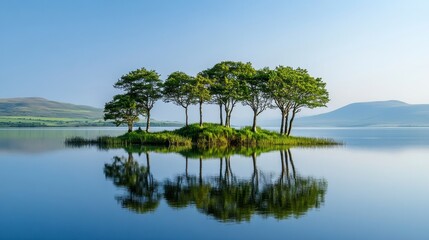 Tranquil Lake Island Scene
