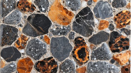 Fototapeta premium Stone mosaic art display indoor gallery decorative surface modern design close-up view textured patterns for unique interiors