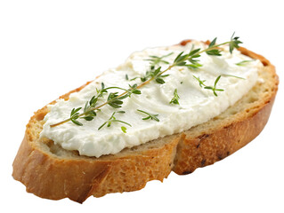 Slice of bread with cream cheese isolated on transparent or white background, png
