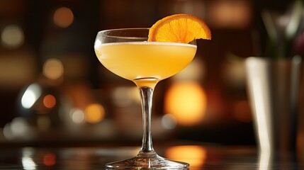 A stylish drink with an orange garnish, served in a delicate glass, capturing the essence of refined indulgence.