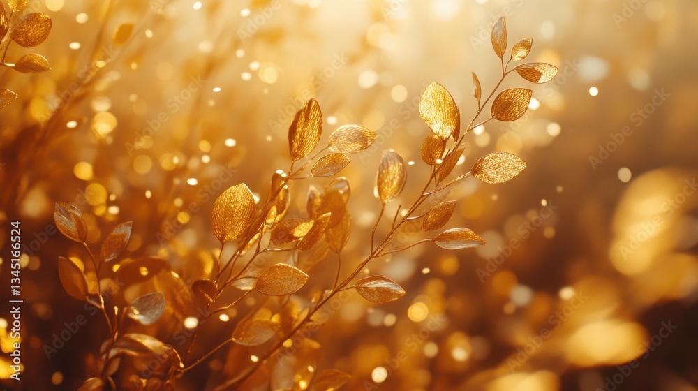 Aufkleber Glittering autumn leaves swirl in golden sunlight creating an enchanting atmosphere in a tranquil forest setting during the fall season