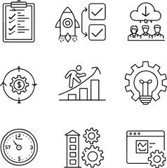 DevOps Agile Scrum Vector Icons Set – Planning Process Development User Actions Editable Stroke

