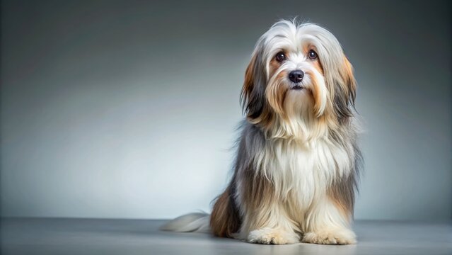 Adorable Lowchen Dog Posing, Left Side Copy Space, Studio Shot