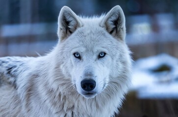 Obraz premium A close-up of a white wolf looking directly at the camera