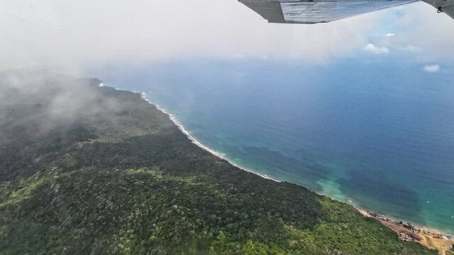 Landscape themes: Aerial view of Cabo Codera on a sunny day in Miranda State, Venezuela.