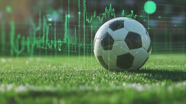 Soccer ball on field with financial data overlay - Powered by Adobe