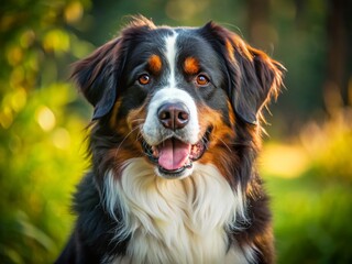 Adorable Tricolor Fluffy Dog Posing Candidly - Stock Photo
