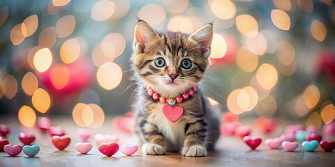 Adorable Valentine's Day Kitty, Tilt-Shift Miniature World