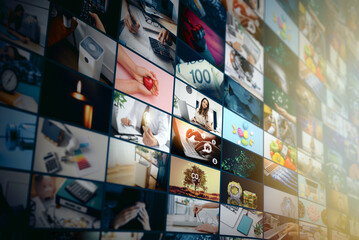 Obraz premium Media concept video wall with small screens