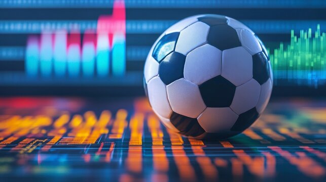 Soccer ball on financial data screen