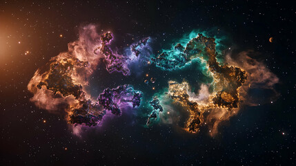 Obraz premium Colorful Nebula With Glowing Particles Against Dark Space Background Illustrating Cosmic Art