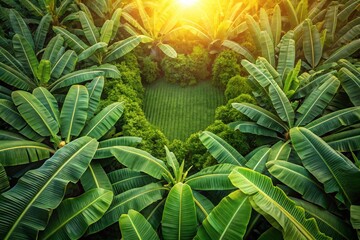 Fototapeta premium Aerial Drone Shot of Banana Plantation Heart - Lush Green Canopy