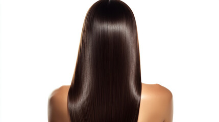 Back View of a Woman with Straight, Long Brown Hair – A Sleek and Elegant Hairstyling Showcase