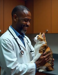 veterinarian with cat