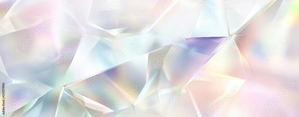 Poster creating an abstract crystal background with geometric shapes, showcasing an iridescent effect and p