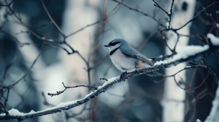 Obraz premium Serene Winter Bird on Snowy Branch