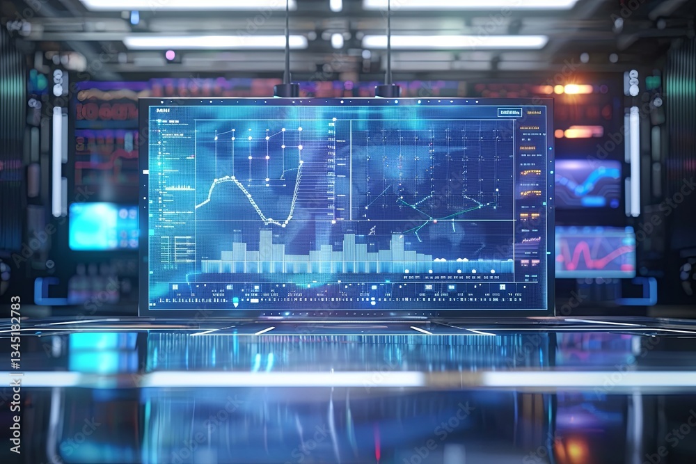 Poster Digital holographic display showcasing scientific data and graphs in a modern analytics environment Generative AI