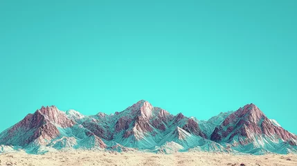 Fototapete Mountains. Detailed low-poly landscape under a bright sky  pastel pink, white, blue © arsyi_06