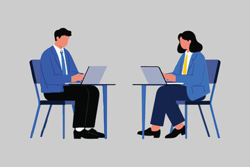 Working Side-by-Side: Two People on Laptops, Collaboration and Productivity Concept. 