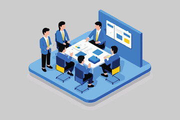 People creative business team brainstorming vector illustration  having a meeting, discussing progress, making agreements. Business management, advisory, communications and finance 